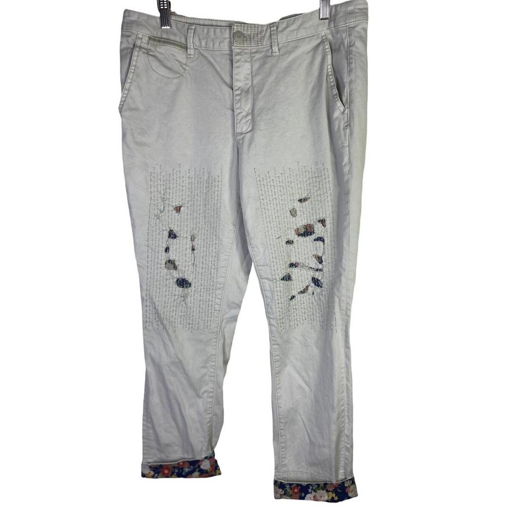 Chino by Anthropologie Relaxed Distressed Floral Patched Pants Size 31,Pre-Owned